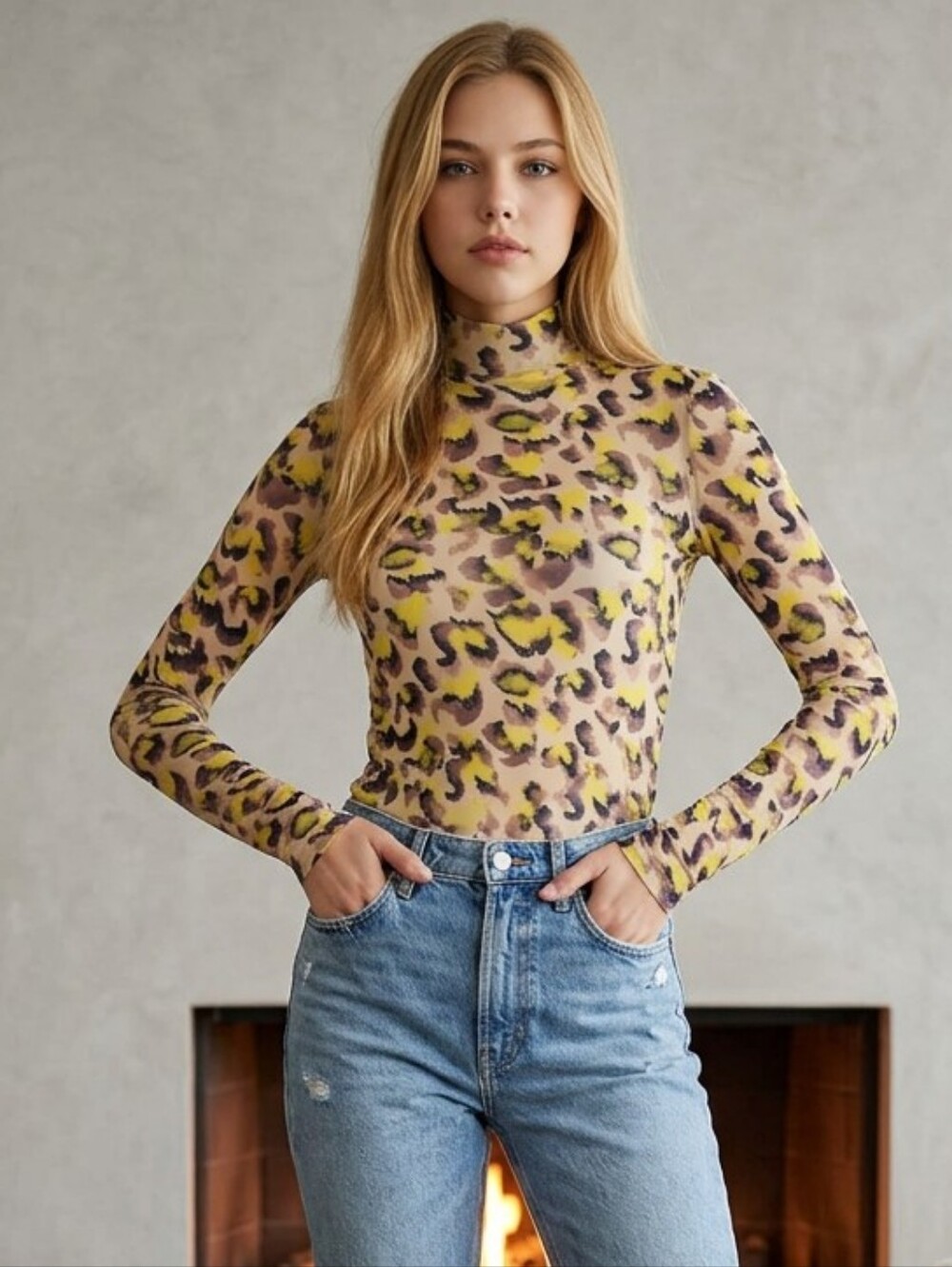 Like New Nanushka Harri Leopard Printed Jersey Turtleneck Top Sz S